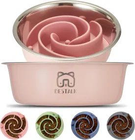 2-in-1 Metal Slow Feeder Dog Bowl, Bestalk Stainless Steel Dog Bowls with Silicone Slow Feeder Insert, Food Grade 304 Water Food Bowl with Anti-Slip Base for Small, Medium, Large Dogs