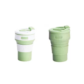 2 Pcs Green Collapsible Silicone Coffee Cup | Portable, Microwave & Freezer Safe | Travel Mug Set