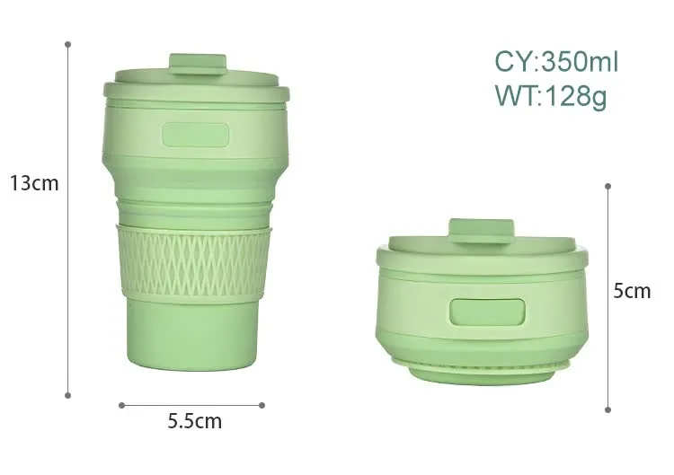 2 Pcs Green Collapsible Silicone Coffee Cup | Portable, Microwave & Freezer Safe | Travel Mug Set