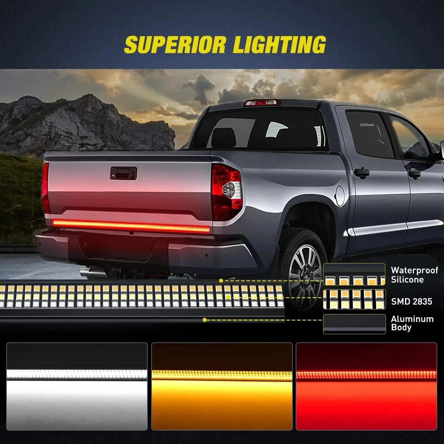 48 Inch Aluminum Frame Triple Row 780 Leds Red White Amber Light Strip