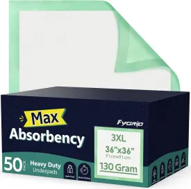 50 Count Hospital Grade 130 Gram 36 x 36 Max Absorbency Disposable Underpads, Leakproof Quick Drying XXXL Bed Pads Disposable for Adults, Kids, Pets Incontinence Pads, Pee Pads