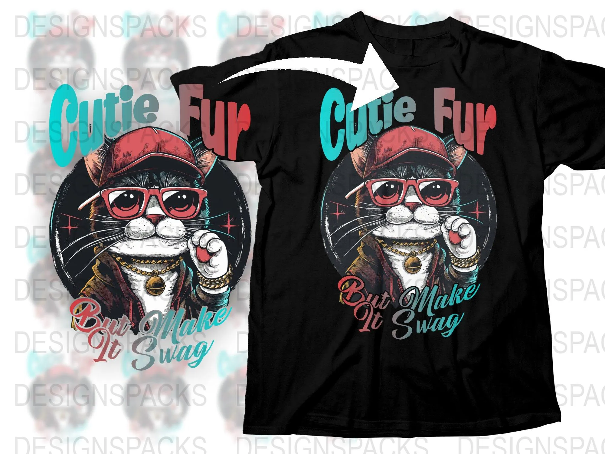 Adorable Cutie Fur Cat With Swag Png Digital Download