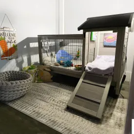Aivituvin Guinea Pig Cage Rabbit Hutch Bunny House Small Animal Cage Indoor Outdoor with Wire Floor, Wheels, Plastic Tray