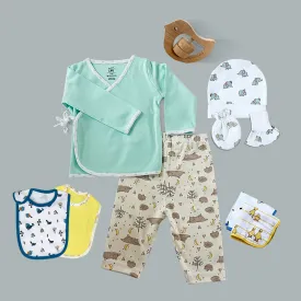 Baby Minty Gift Set | Baby Gift Hamper | All In One | Set Of 9 | Free Wooden Rattler