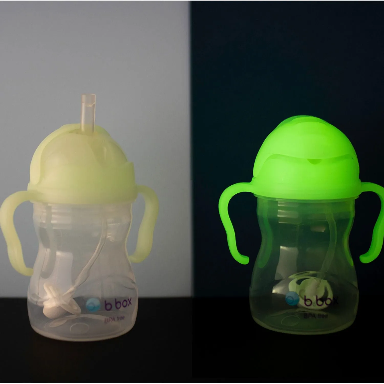 b.box Weighted Straw Sippy Cup - Glow in the Dark -Leak-Proof, Spill & Free Drinking 240ml