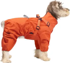 BRKURLEG Dog Raincoat for Small Dogs, Small Dog Rain Jacket with Harness Built in, Waterproof 4 Legs Pet Raincoats, Puppy Outdoor Jacket with Reflective Strip, Orange, XL