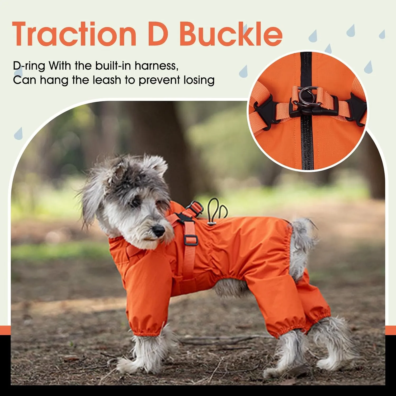 BRKURLEG Dog Raincoat for Small Dogs, Small Dog Rain Jacket with Harness Built in, Waterproof 4 Legs Pet Raincoats, Puppy Outdoor Jacket with Reflective Strip, Orange, XL