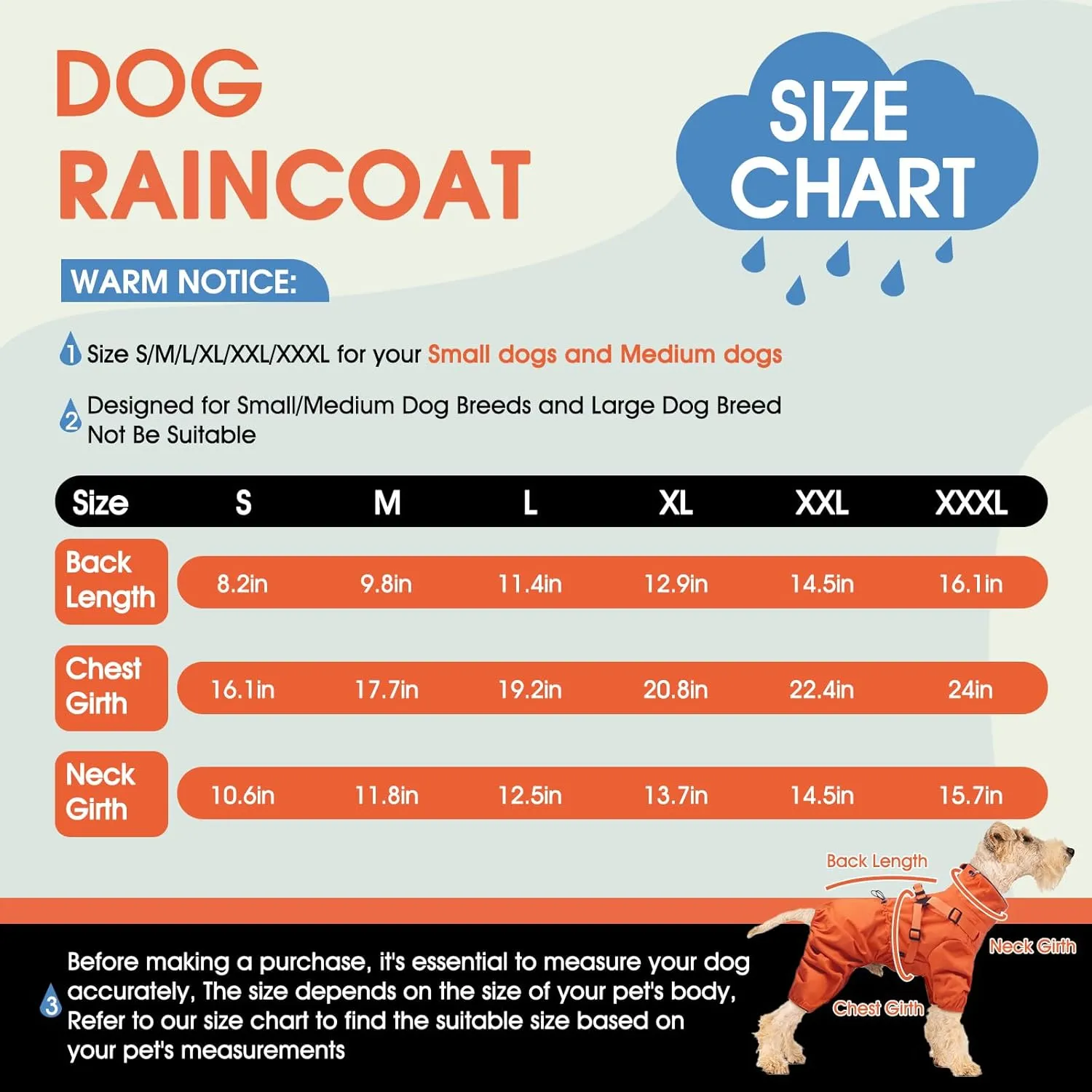 BRKURLEG Dog Raincoat for Small Dogs, Small Dog Rain Jacket with Harness Built in, Waterproof 4 Legs Pet Raincoats, Puppy Outdoor Jacket with Reflective Strip, Orange, XL