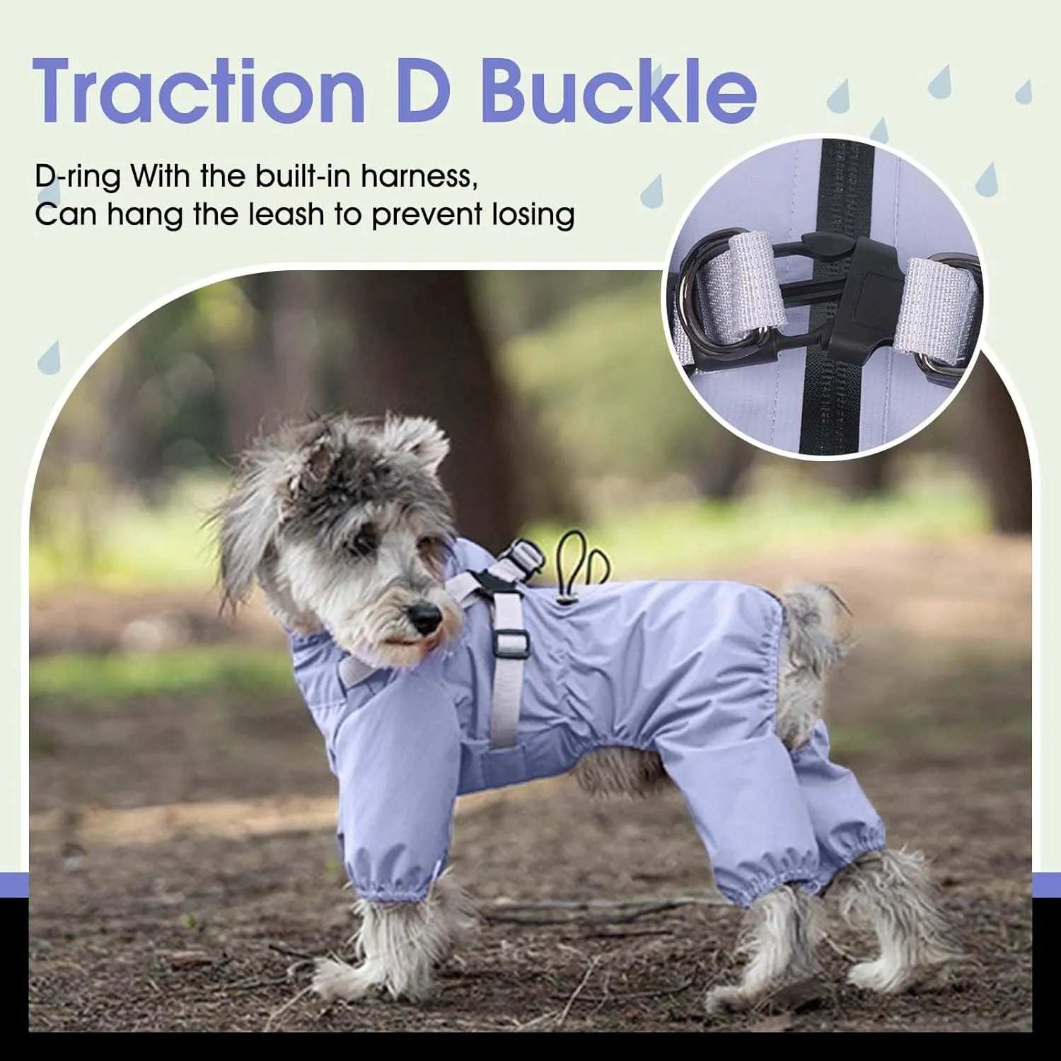 BRKURLEG Dog Raincoat for Small Dogs, Small Dog Rain Jacket with Harness Built in, Waterproof 4 Legs Puppy Raincoats, Puppy Outdoor Jacket with Reflective Strip, Purple, XL