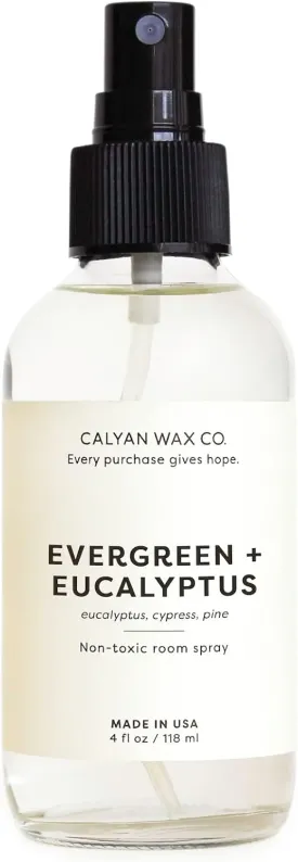 Calyan Wax Co. Non Toxic Room Spray, Evergreen   Eucalyptus Air Freshener, Non Aerosol Natural Room Mist, Aromatherapy Spray with Essential Oils, 4fl oz