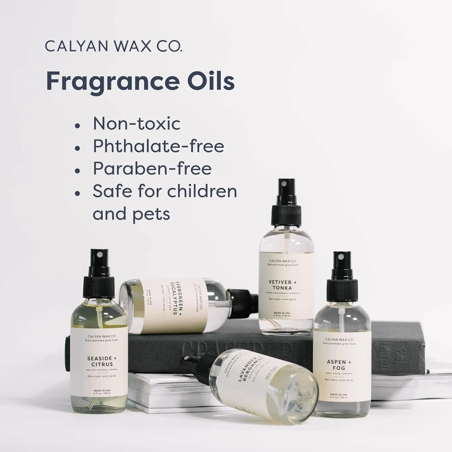 Calyan Wax Co. Non Toxic Room Spray, Evergreen   Eucalyptus Air Freshener, Non Aerosol Natural Room Mist, Aromatherapy Spray with Essential Oils, 4fl oz