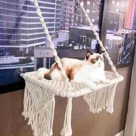 Cat Window Perch for Indoor Cats - Breathable Cat Window Hammock with 4 Strong Suction Cups - Boho Cat Window Bed with Solid Metal Frame for Cats & Kittens Inside - Maximum Hold Up to 40lbs