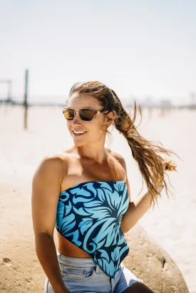Cooling Bandana Top: Light Blue and Navy Hawaiian Print