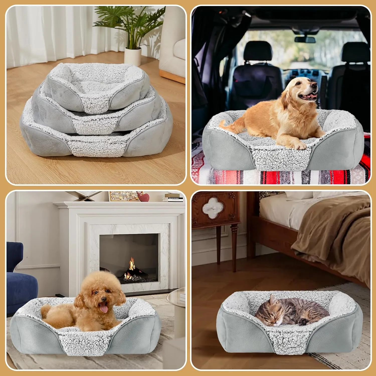 Dog Beds Small Medium Large Size Dog, Cat Beds for Indoor Cats Washable, Rectangle Calming Sleeping Warming Orthopedic Puppy Dog Beds, Non-Slip Bottom Breathable Soft Couch