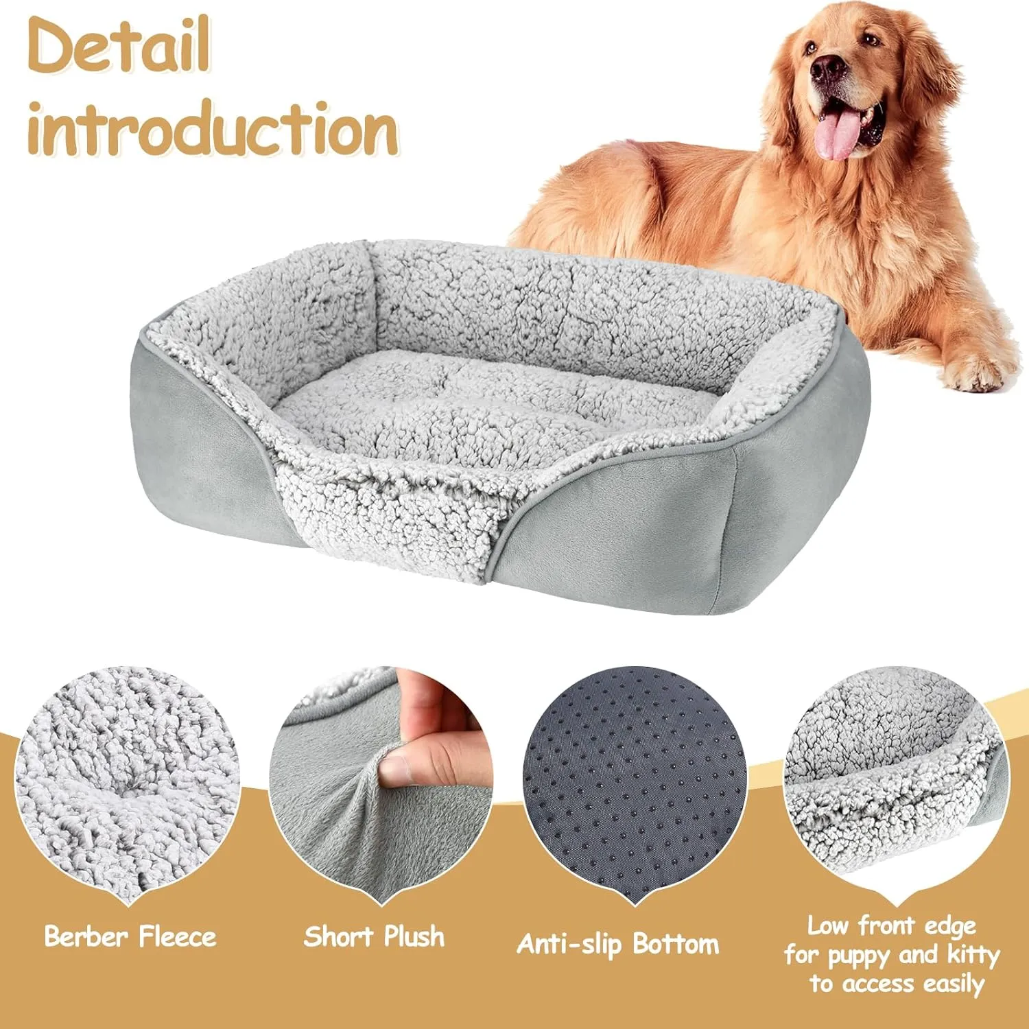 Dog Beds Small Medium Large Size Dog, Cat Beds for Indoor Cats Washable, Rectangle Calming Sleeping Warming Orthopedic Puppy Dog Beds, Non-Slip Bottom Breathable Soft Couch