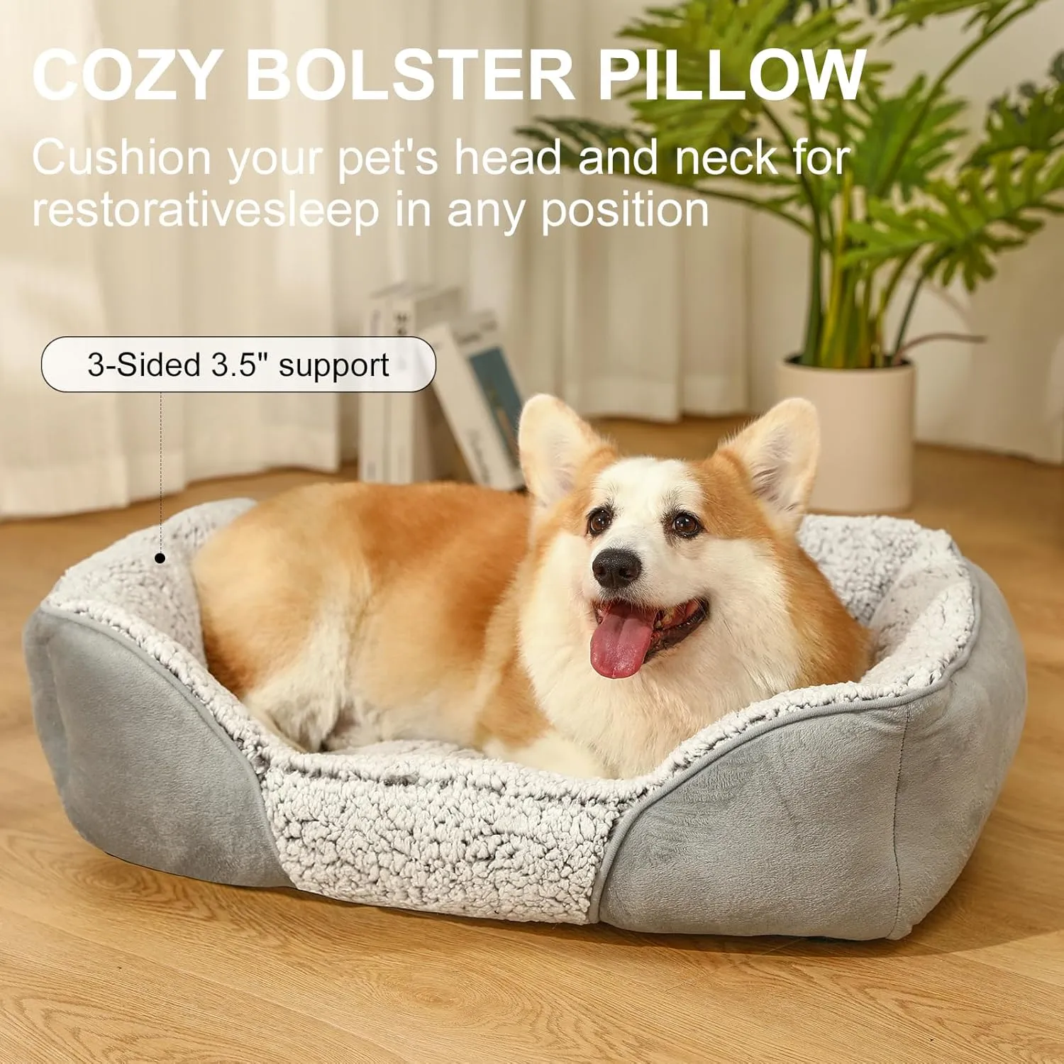 Dog Beds Small Medium Large Size Dog, Cat Beds for Indoor Cats Washable, Rectangle Calming Sleeping Warming Orthopedic Puppy Dog Beds, Non-Slip Bottom Breathable Soft Couch
