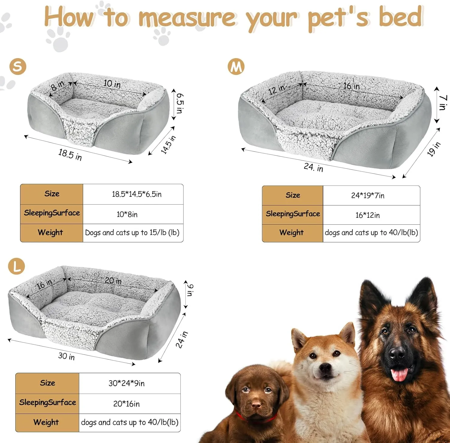 Dog Beds Small Medium Large Size Dog, Cat Beds for Indoor Cats Washable, Rectangle Calming Sleeping Warming Orthopedic Puppy Dog Beds, Non-Slip Bottom Breathable Soft Couch