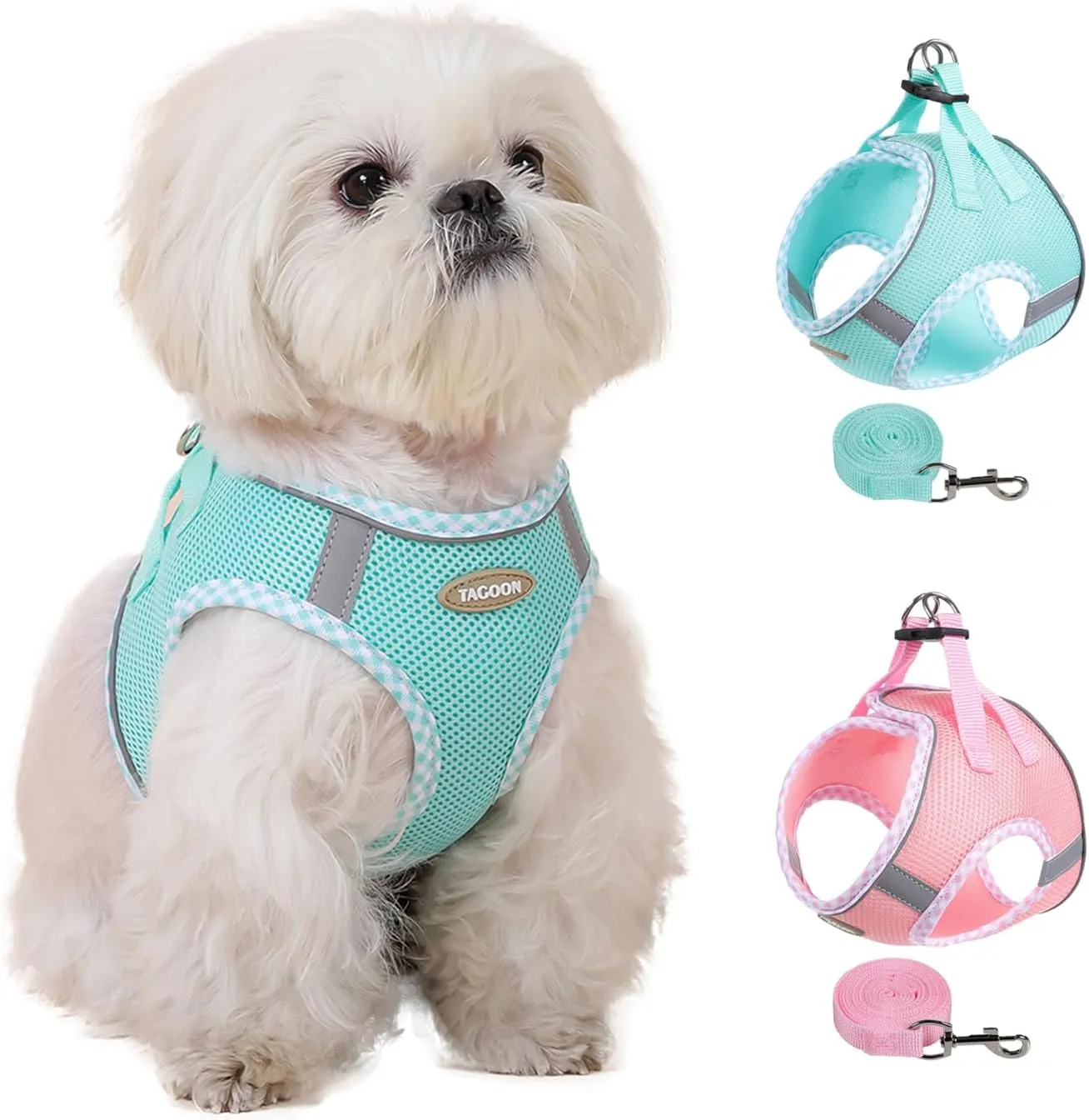 Dog Harness and Leash Set, Mesh Male and Female Extra Small Dogs Vest Collars, Adjustable No-Pull Pet Cat Chest Harnesses with Leashes, Medium Running Gear for Large Puppies, S Size Green