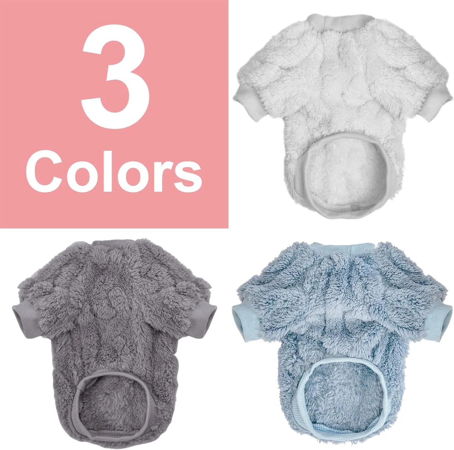 Dog Sweater, 3 Pack Dog Sweaters for Small Dogs or Cats, Girl or Boy, Warm Dog Clothes Shirt Coat for Winter Christmas (Light Grey, Light Blue, White, XX-Small)