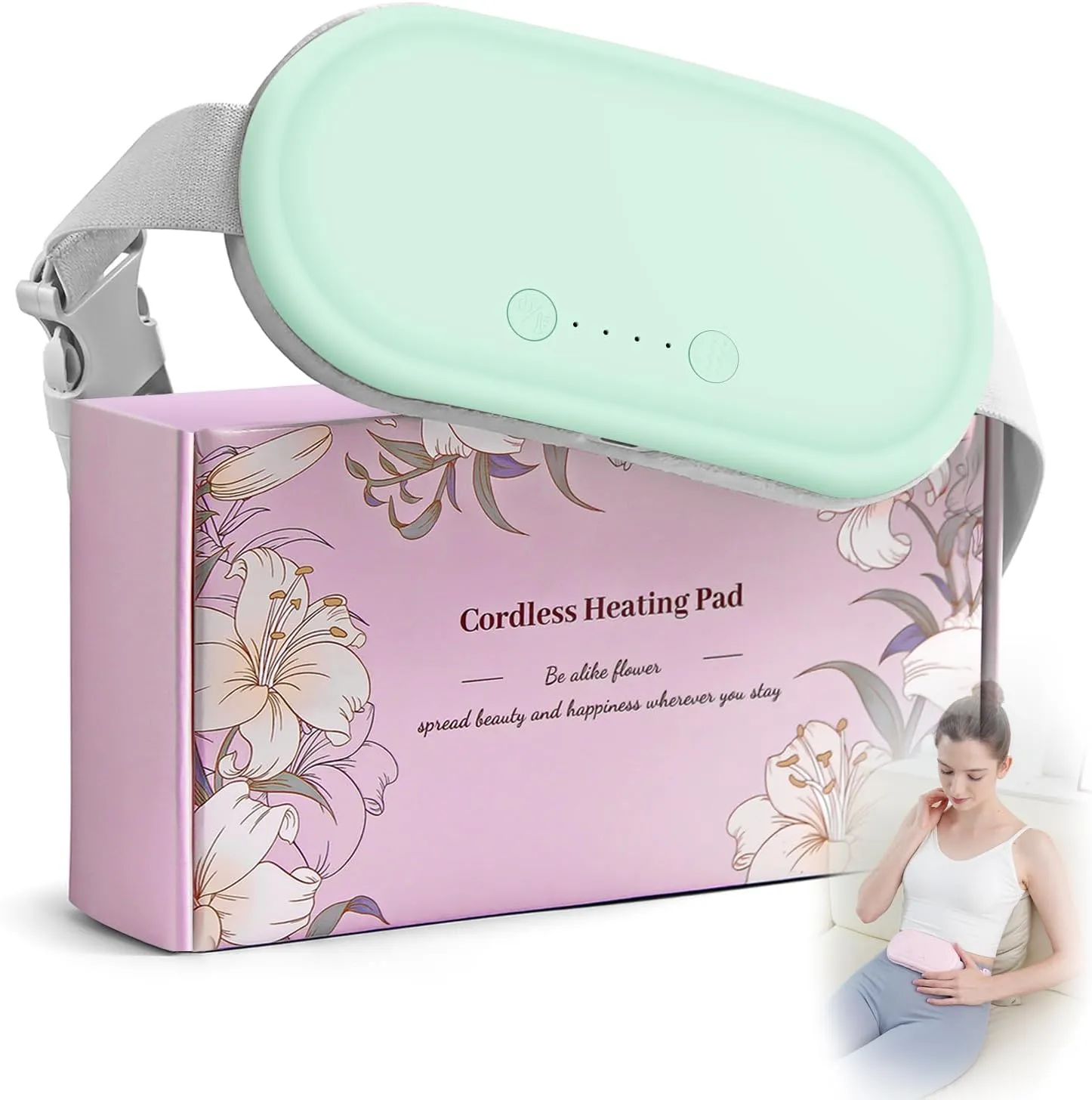 Electric Heating Pad for Period Cramps - Portable Vibrating Heating Pads with 4 Heat Levels and 4 Modes for Women Menstrual, Back, Stomach Pain Relief-Green