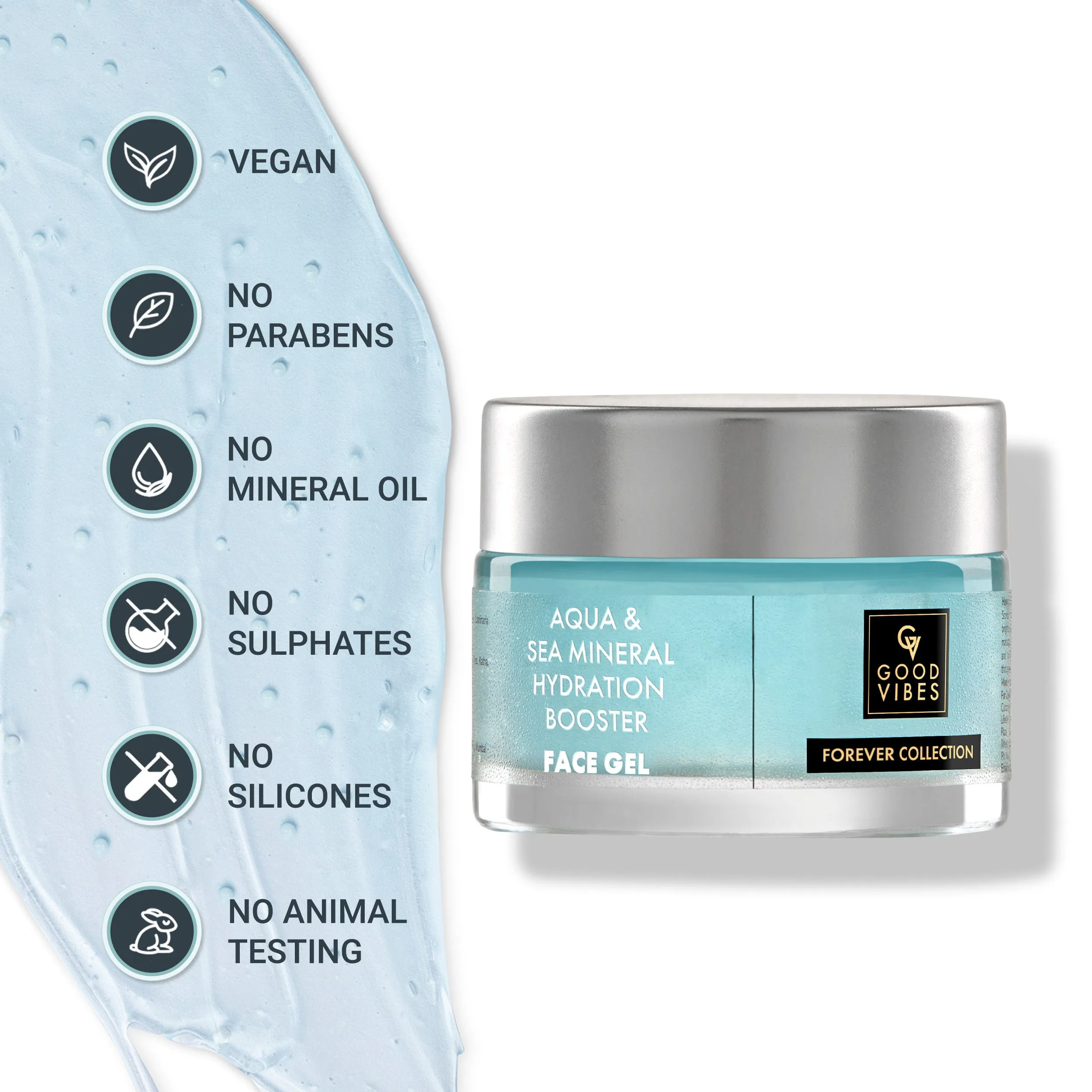 Good Vibes Aqua & Sea Mineral Hydration Booster Face Gel | Intense Hydration, 8X Hydra Booster, Provides Moisture | Vegan, No Parabens, No Sulphates, No Mineral Oil, No Silicones, No Animal Testing (50 g)