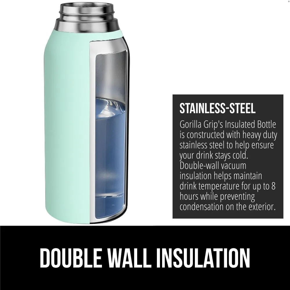 GORILLA GRIP Insulated Stainless Steel Water Bottle with Straw, Leak Proof BPA-Free Reusable Travel Bottles for Sports, School, Keep Drinks Cold, Dent Resistant Tumbler, Dishwasher Safe, 24 oz, Mint