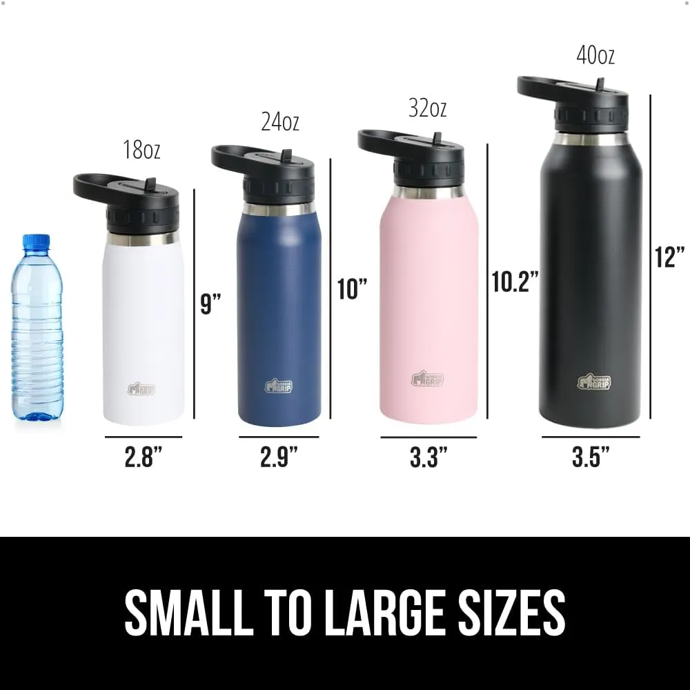 GORILLA GRIP Insulated Stainless Steel Water Bottle with Straw, Leak Proof BPA-Free Reusable Travel Bottles for Sports, School, Keep Drinks Cold, Dent Resistant Tumbler, Dishwasher Safe, 24 oz, Mint