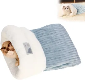 Grey Plush Cat Sack - Self Warming Bed Cave for Indoor Cats, Winter Sleeping Bag - Brand