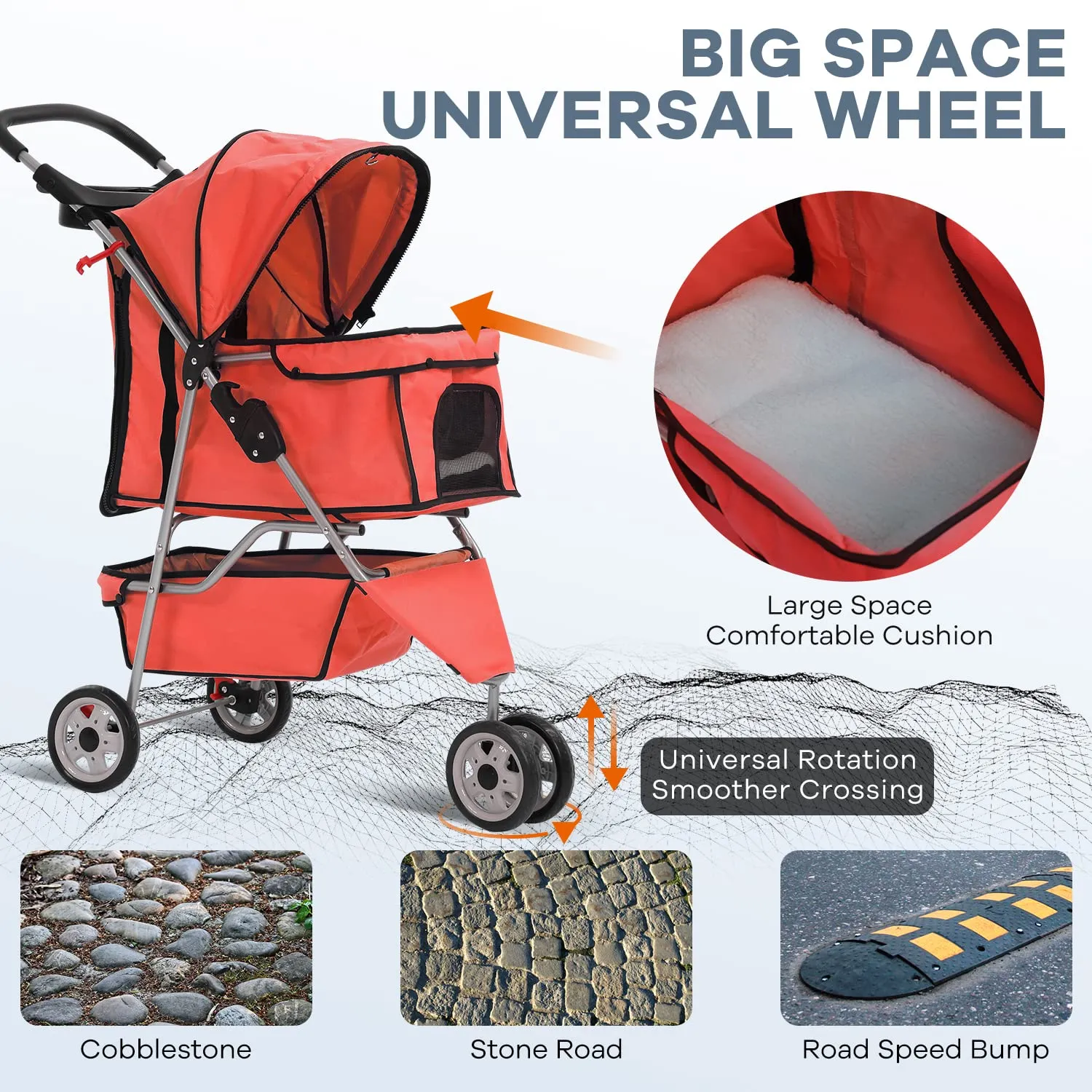 HCY Dog Stroller, Pet Stroller Wheels Carrier Strolling Cart Travel Folding Cart for Puppy Small-Medium Dog, Cat (Red)