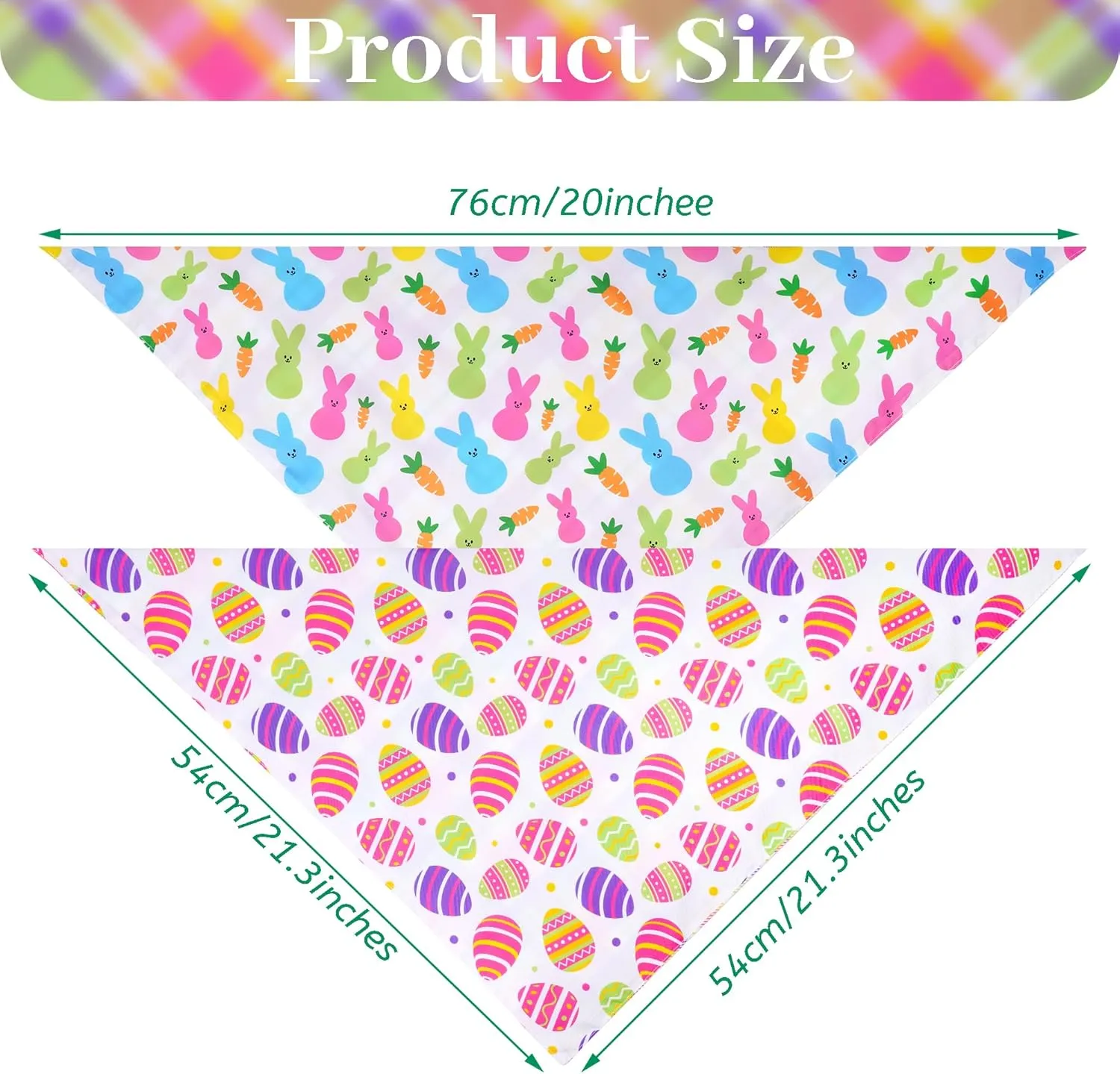 hoyuwak Easter Dog Bandana, 2Pcs Easter Egg Rabbit Carrot Plaid Pet Scarf Adjustable Triangle Puppy Scarves Reversible Colorful Bib for Small Medium Large Dogs Cats Gifts