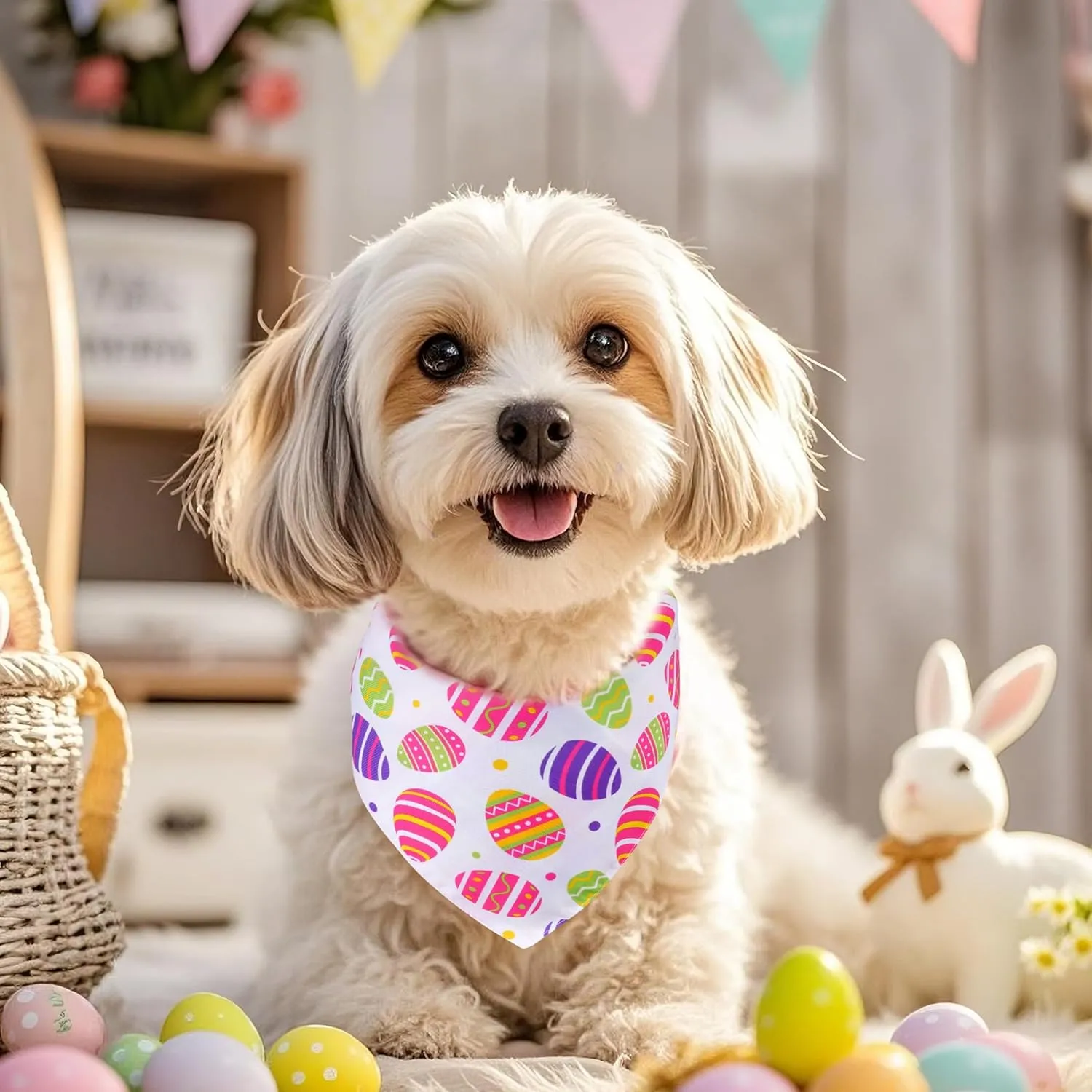hoyuwak Easter Dog Bandana, 2Pcs Easter Egg Rabbit Carrot Plaid Pet Scarf Adjustable Triangle Puppy Scarves Reversible Colorful Bib for Small Medium Large Dogs Cats Gifts