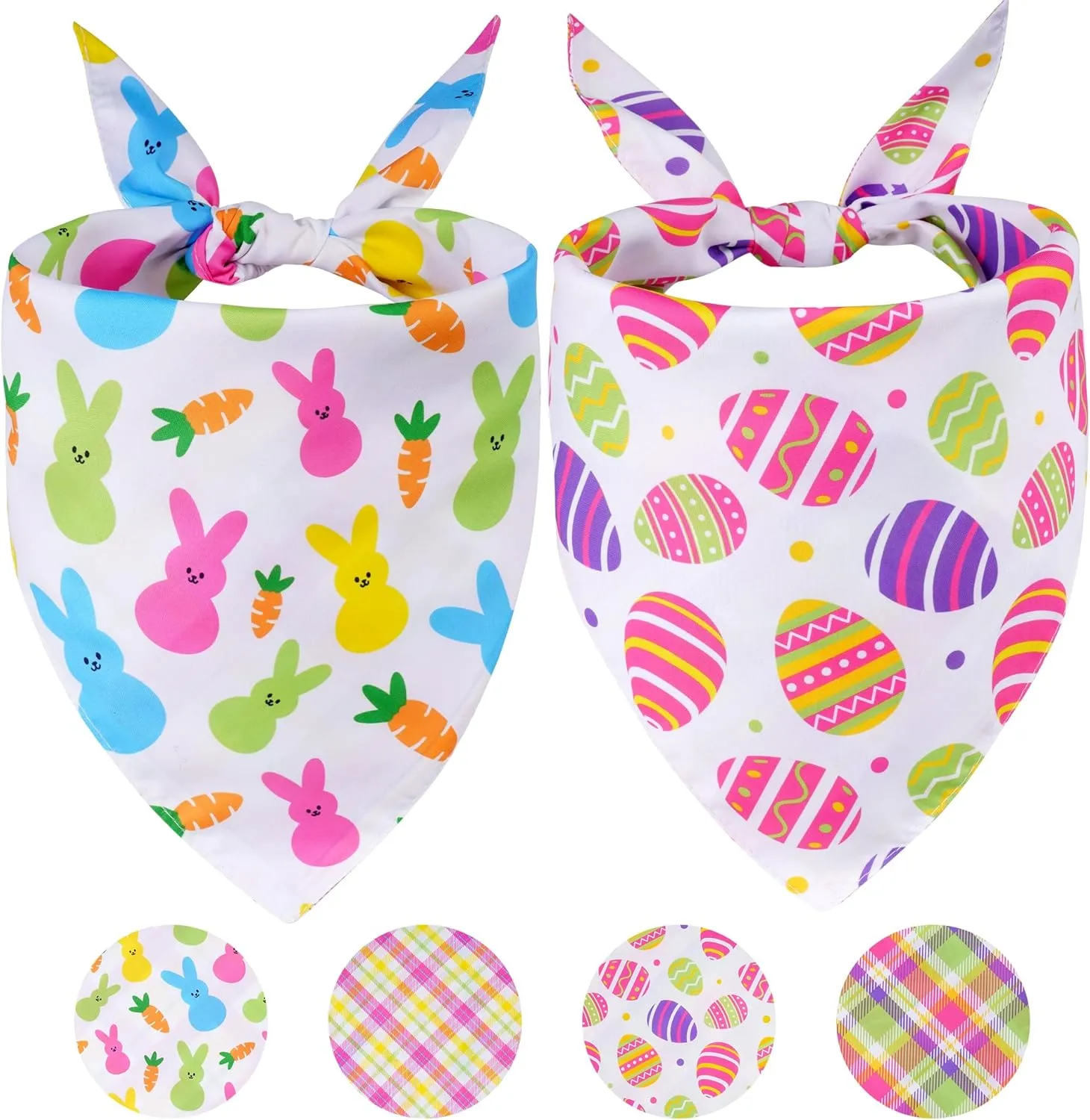hoyuwak Easter Dog Bandana, 2Pcs Easter Egg Rabbit Carrot Plaid Pet Scarf Adjustable Triangle Puppy Scarves Reversible Colorful Bib for Small Medium Large Dogs Cats Gifts