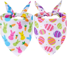 hoyuwak Easter Dog Bandana, 2Pcs Easter Egg Rabbit Carrot Plaid Pet Scarf Adjustable Triangle Puppy Scarves Reversible Colorful Bib for Small Medium Large Dogs Cats Gifts
