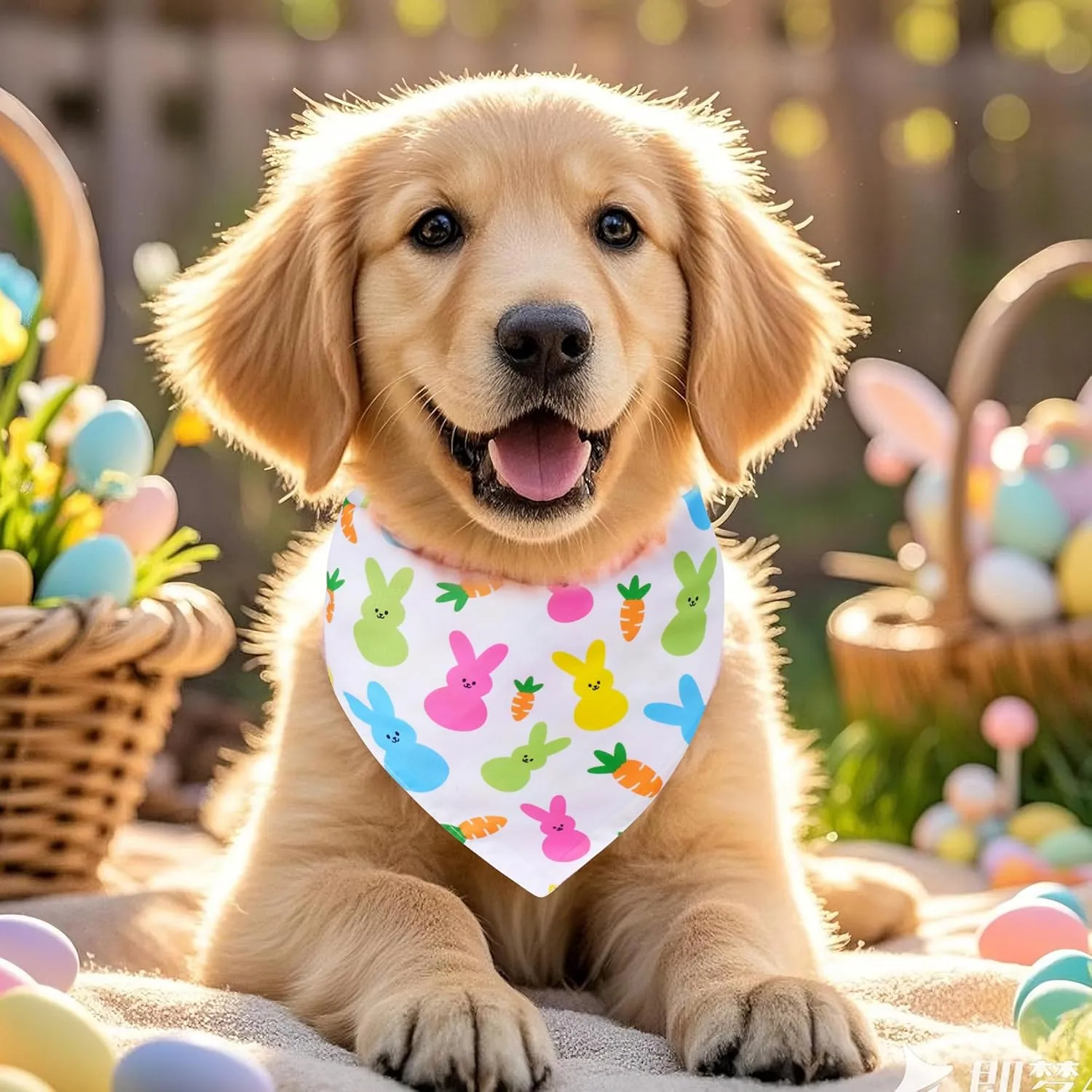 hoyuwak Easter Dog Bandana, 2Pcs Easter Egg Rabbit Carrot Plaid Pet Scarf Adjustable Triangle Puppy Scarves Reversible Colorful Bib for Small Medium Large Dogs Cats Gifts