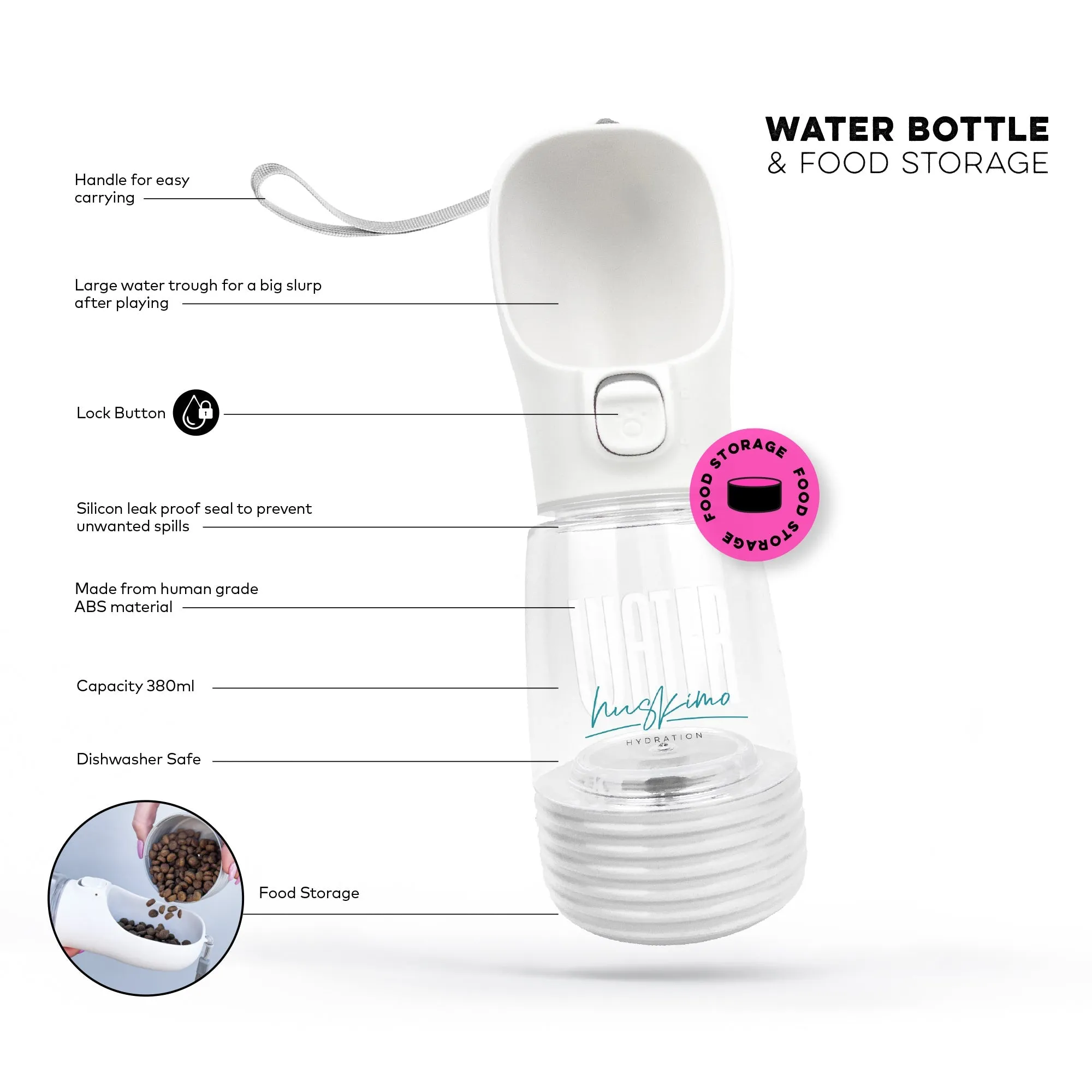 Huskimo Water Bottle with Food Storage 380ml^^^