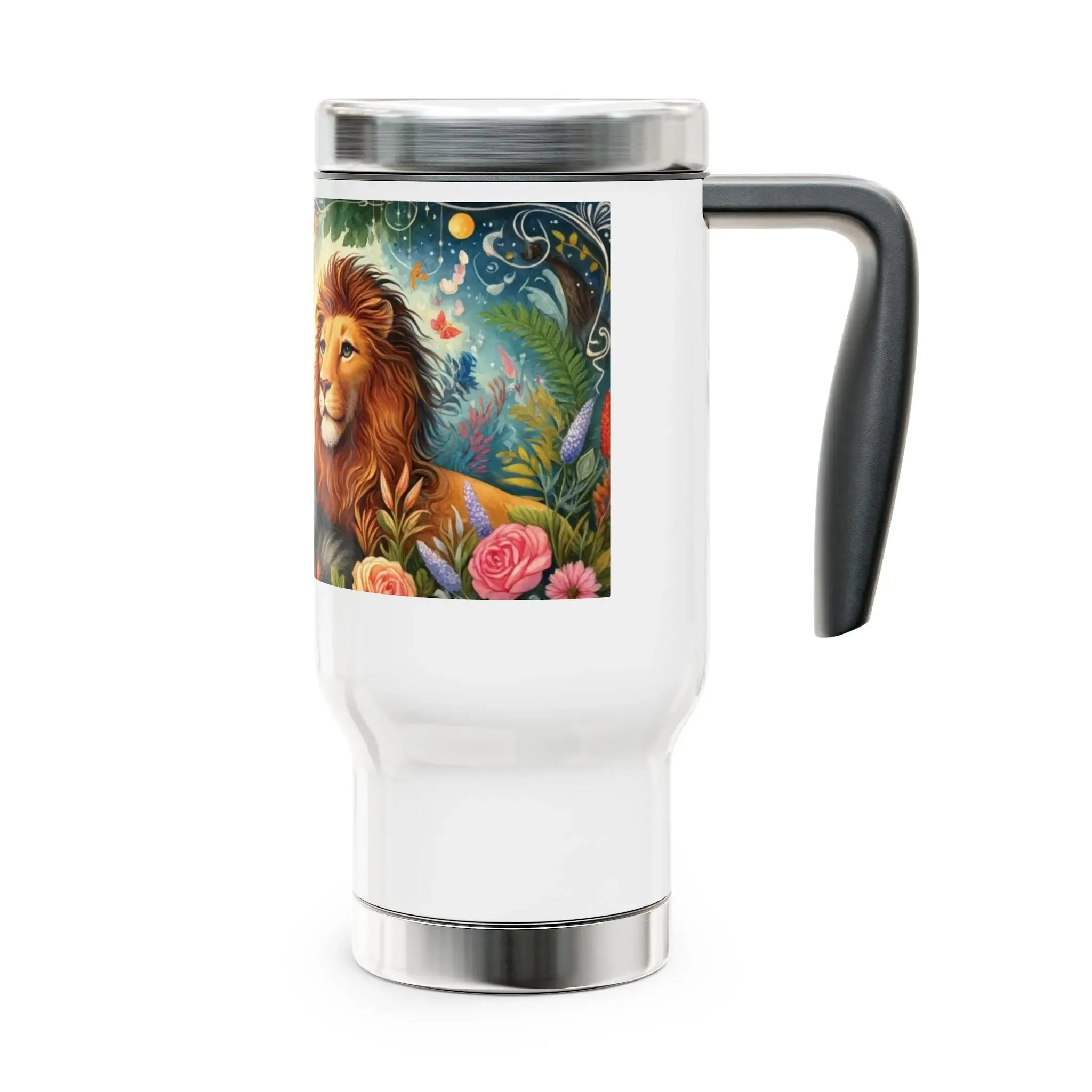 Leo - Cat Lover -Stainless Steel Travel Mug with Handle, 14oz