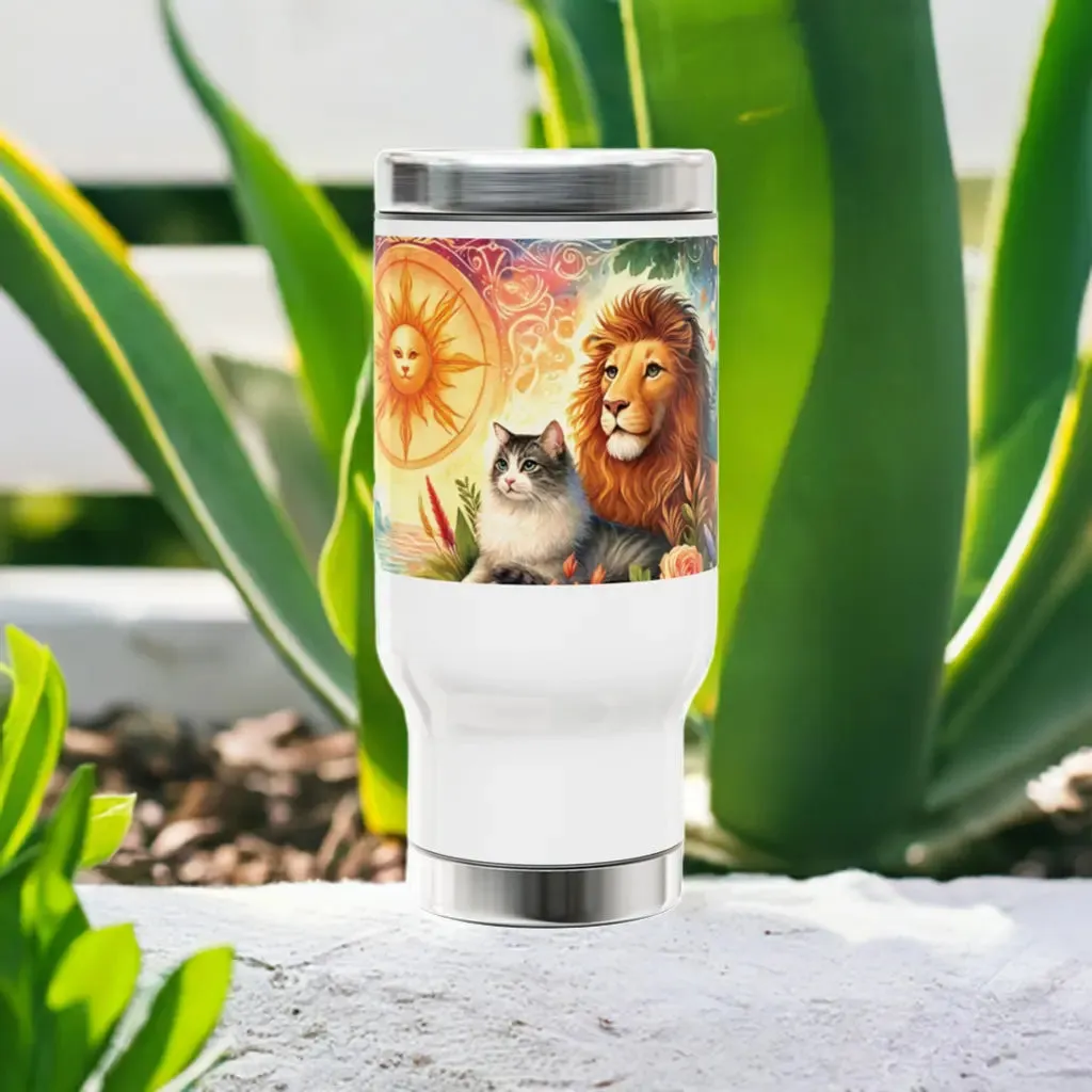 Leo - Cat Lover -Stainless Steel Travel Mug with Handle, 14oz