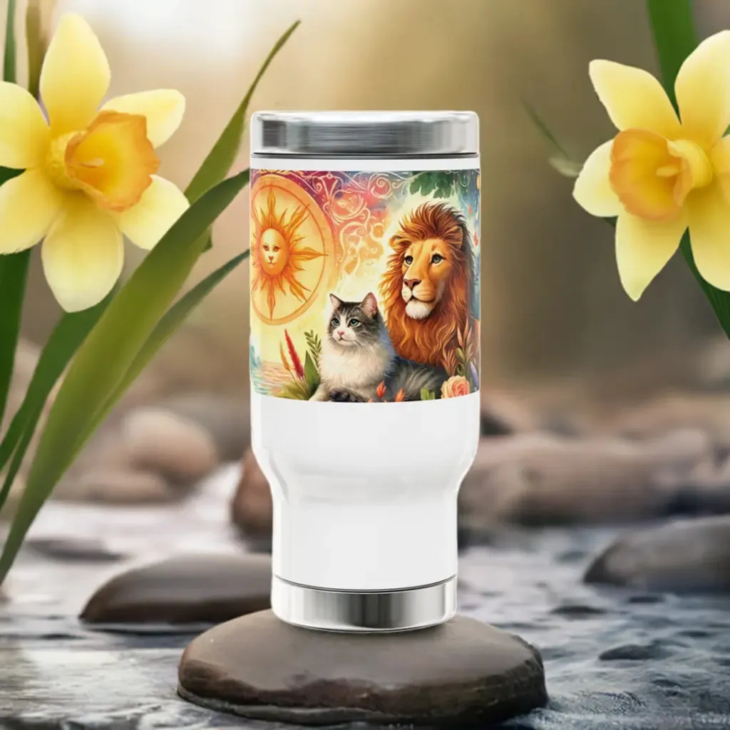 Leo - Cat Lover -Stainless Steel Travel Mug with Handle, 14oz
