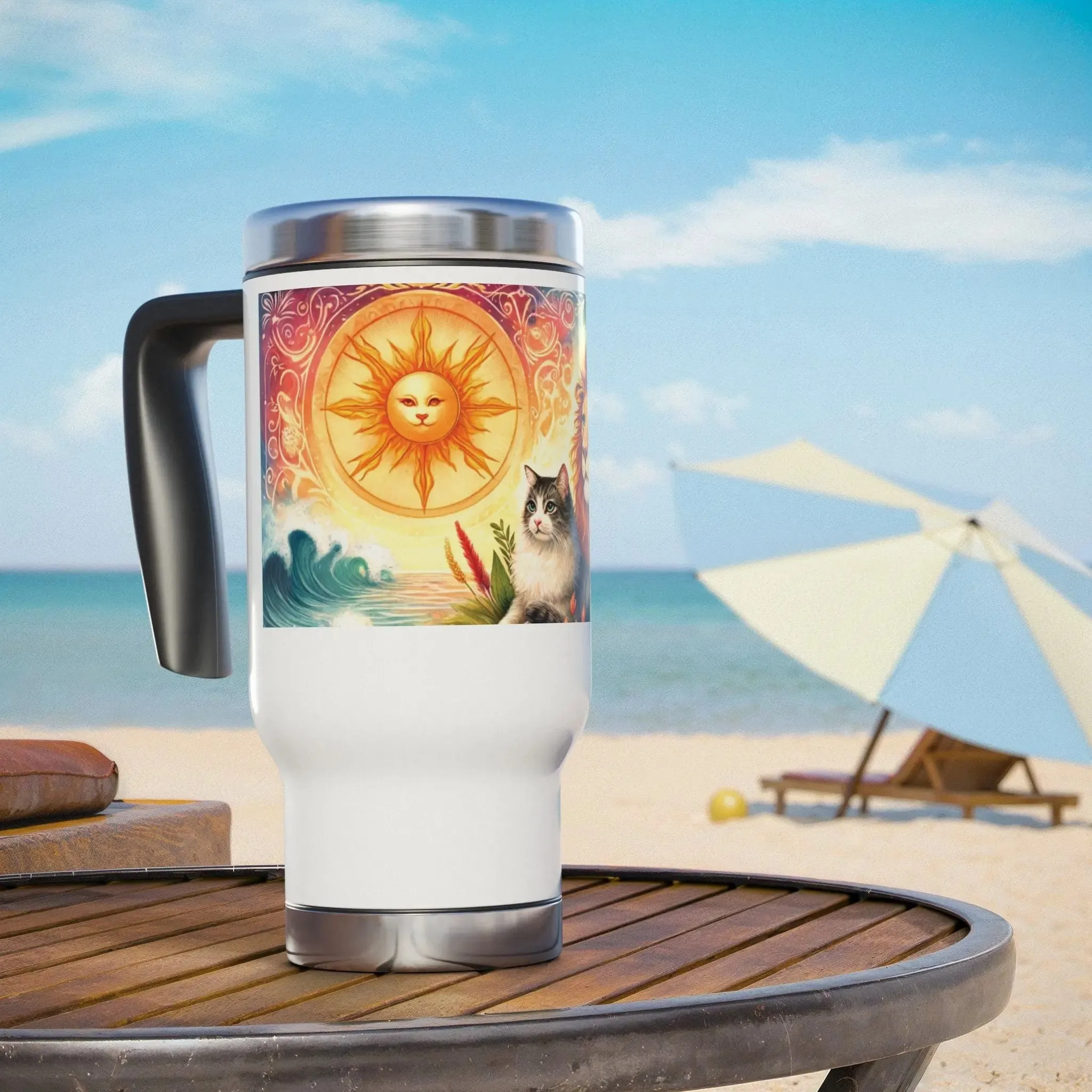 Leo - Cat Lover -Stainless Steel Travel Mug with Handle, 14oz