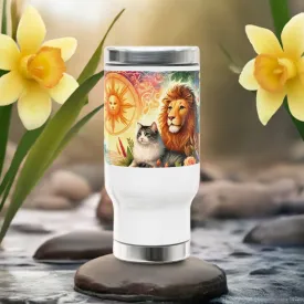 Leo - Cat Lover -Stainless Steel Travel Mug with Handle, 14oz