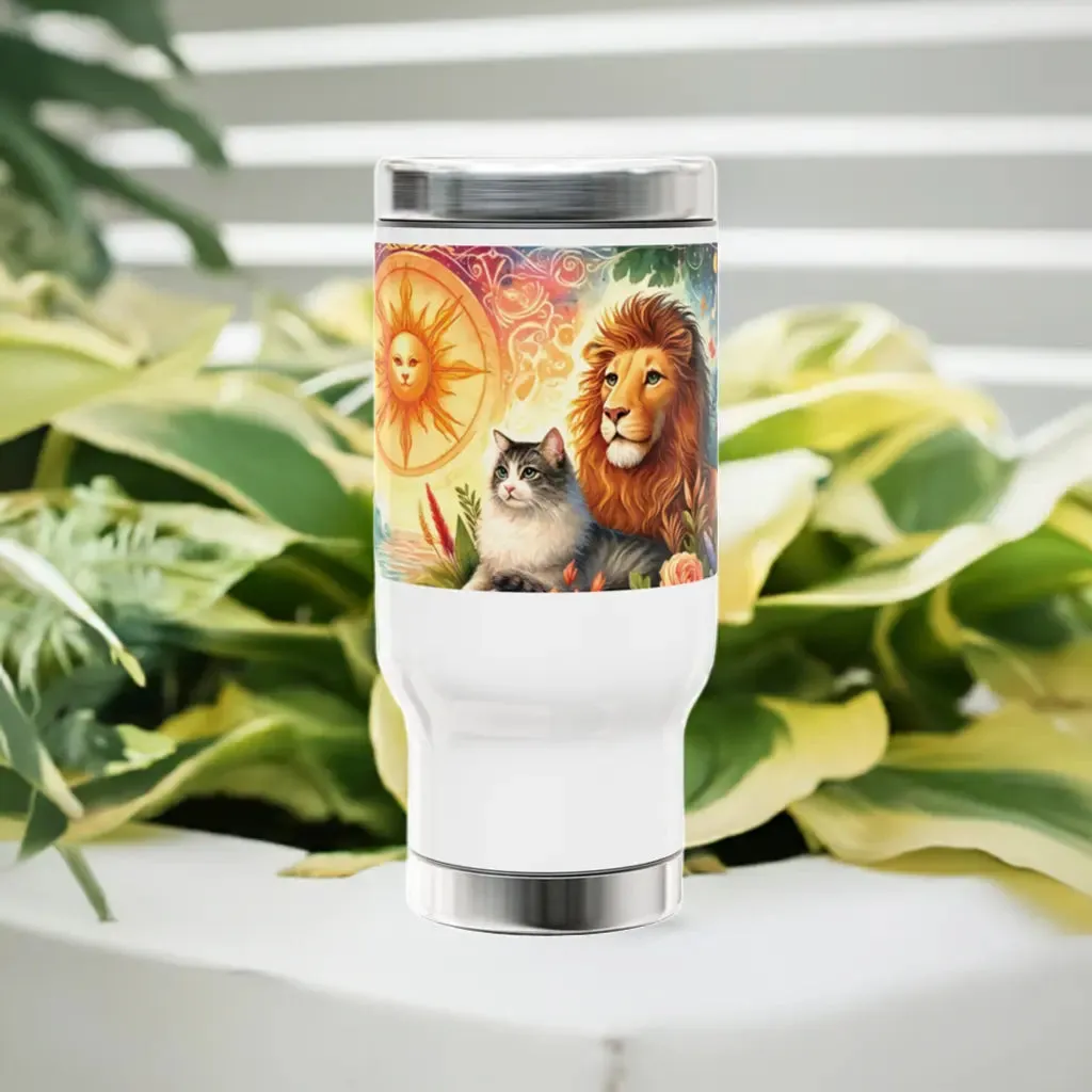 Leo - Cat Lover -Stainless Steel Travel Mug with Handle, 14oz