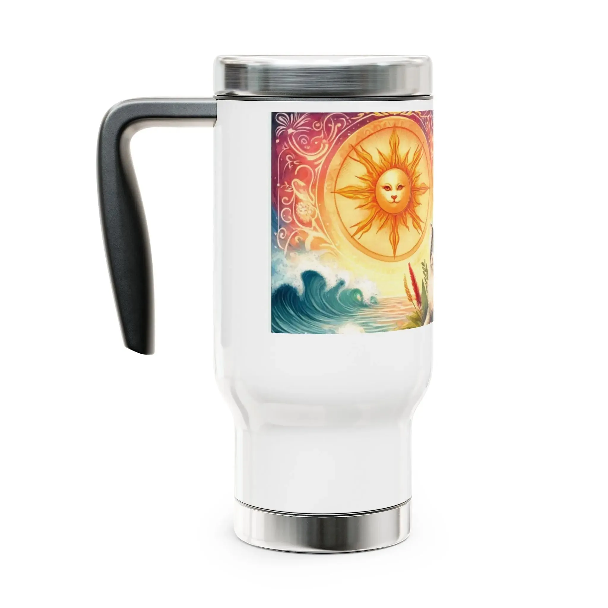 Leo - Cat Lover -Stainless Steel Travel Mug with Handle, 14oz