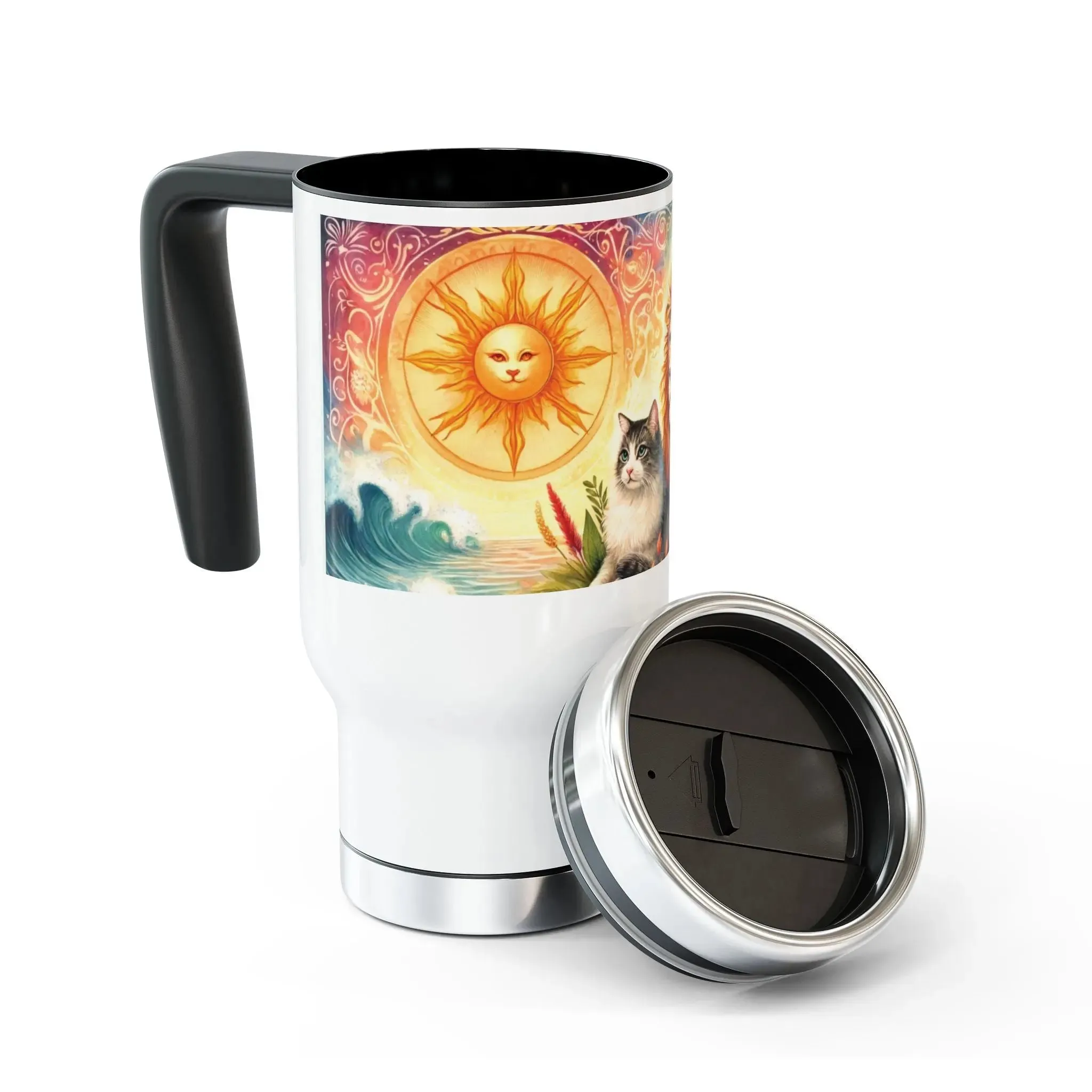 Leo - Cat Lover -Stainless Steel Travel Mug with Handle, 14oz