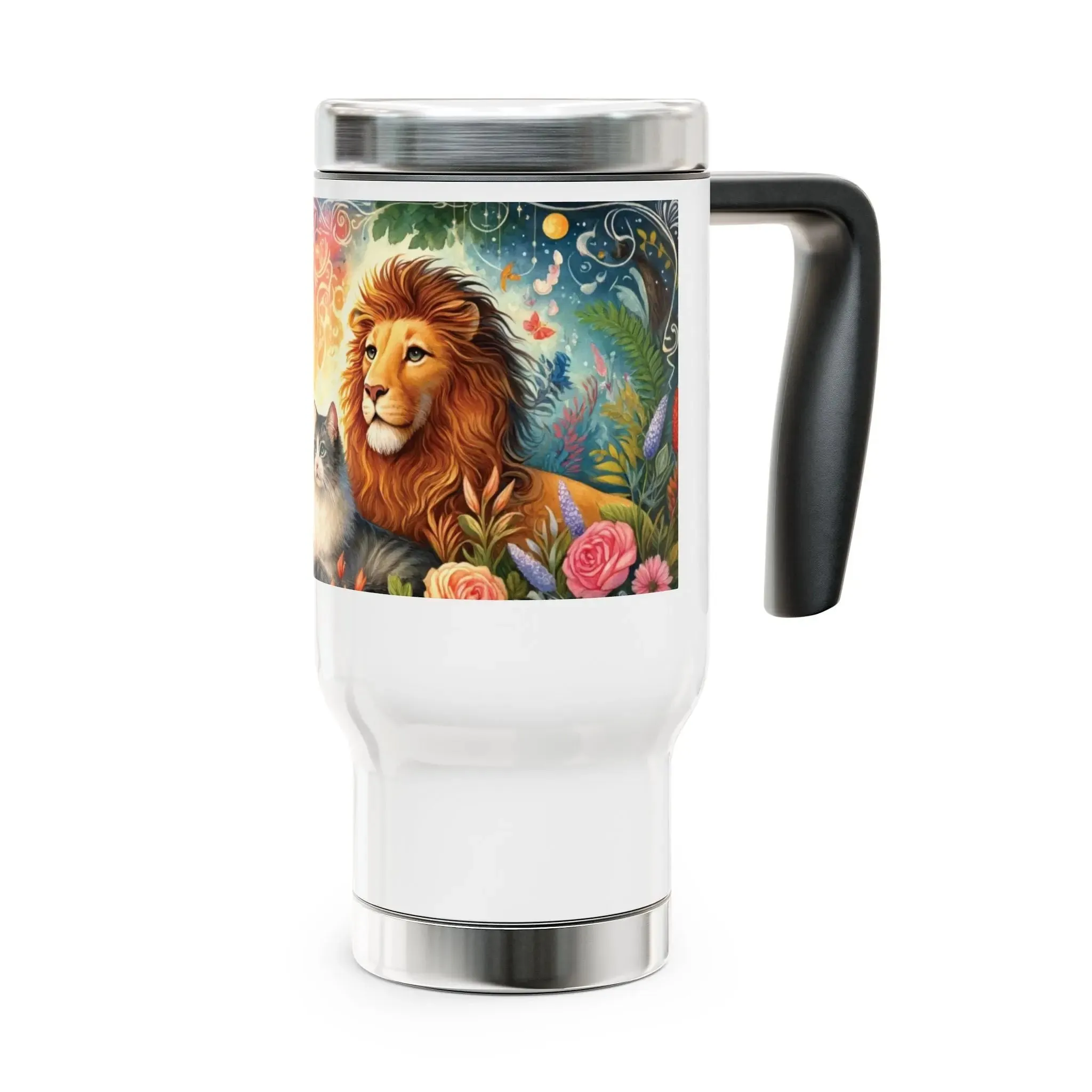 Leo - Cat Lover -Stainless Steel Travel Mug with Handle, 14oz