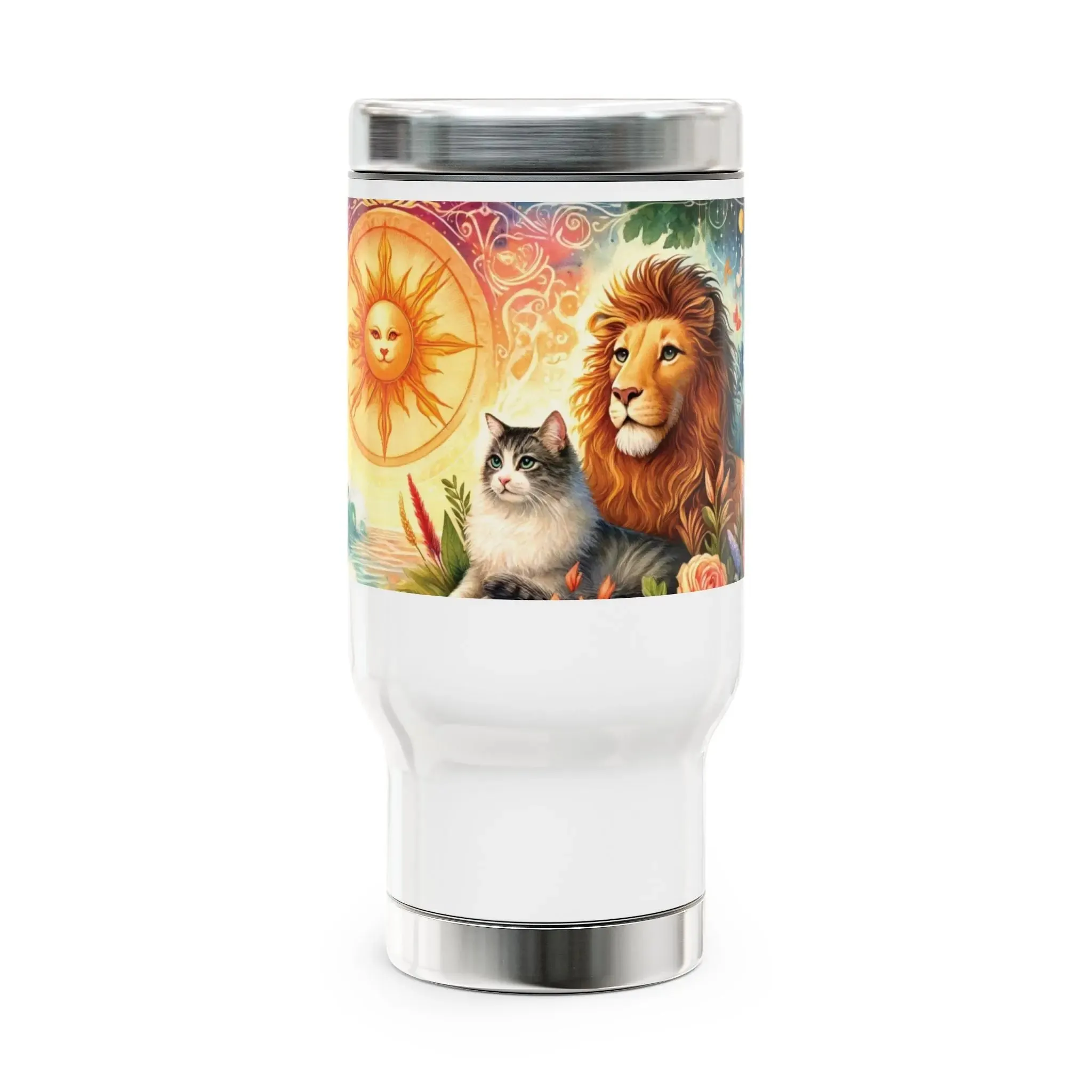 Leo - Cat Lover -Stainless Steel Travel Mug with Handle, 14oz