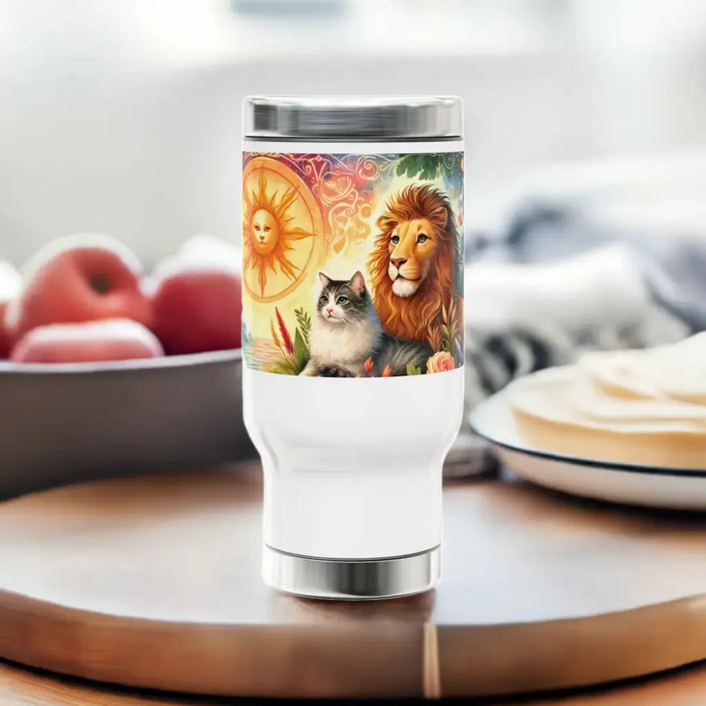 Leo - Cat Lover -Stainless Steel Travel Mug with Handle, 14oz