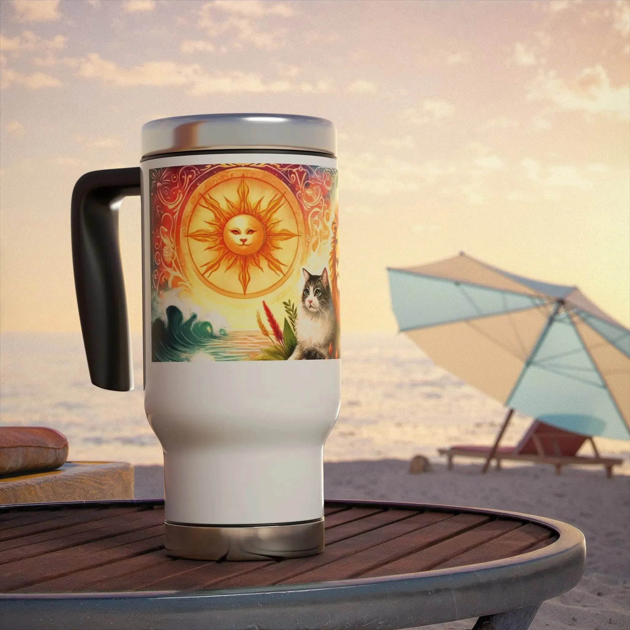 Leo - Cat Lover -Stainless Steel Travel Mug with Handle, 14oz