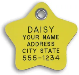 LuckyPet Plastic Pet ID Tags - Dog Personalized IDs - Durable Engraved Name Noiseless Tag - Suitable for Dogs and Cats - Outlasts Most Aluminum Tags - Large, Yellow Star