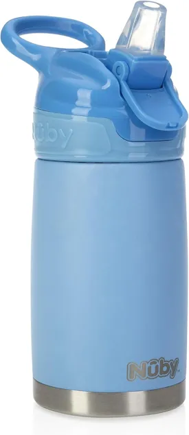 Nuby Thirsty Kids No Spill Flip-It Reflex Stainless Steel Travel Cup or Water Bottle - 10 Oz - 18  Months - White