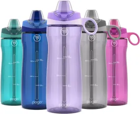 Pogo 18oz Plastic Water Bottle with Straw Lid with Carry Handle, Reusable, BPA Free, Dishwasher Safe, Perfect for Travel, School, Outdoors, and Gym
